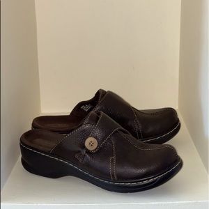 Clarks Chocolate Brown Leather Clogs